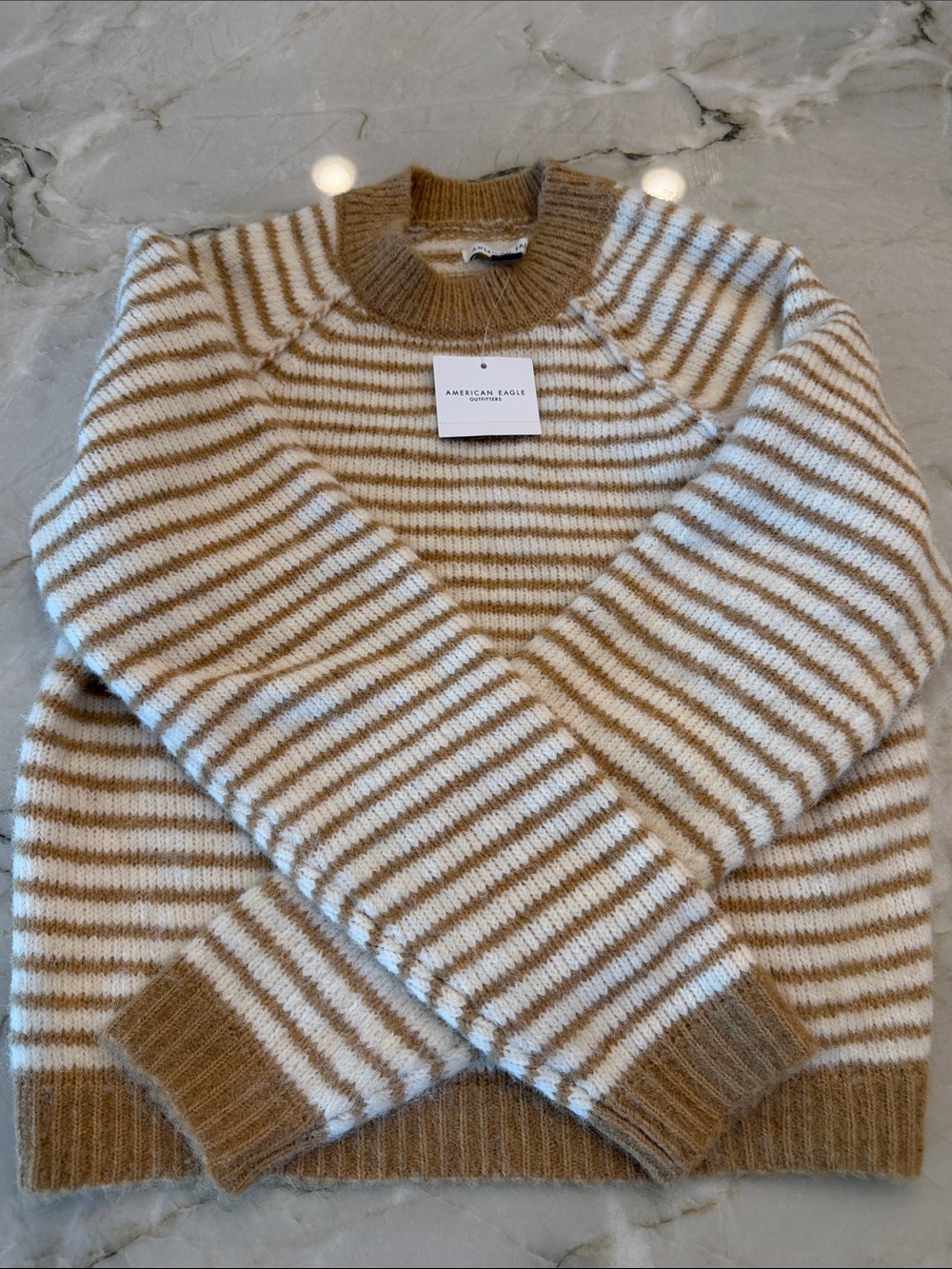 American Eagle Outfitters Striped Crewneck Sweater in Cream and Brown